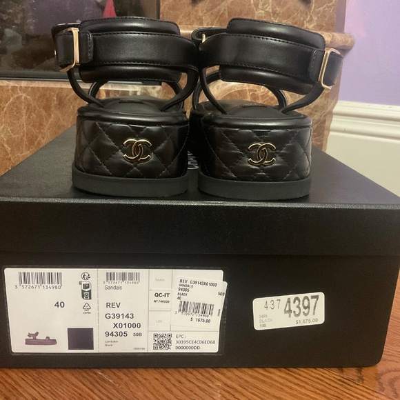CHANEL Black Lambskin Quilted CC Logo Platform Sandals - Picture 3 of 7